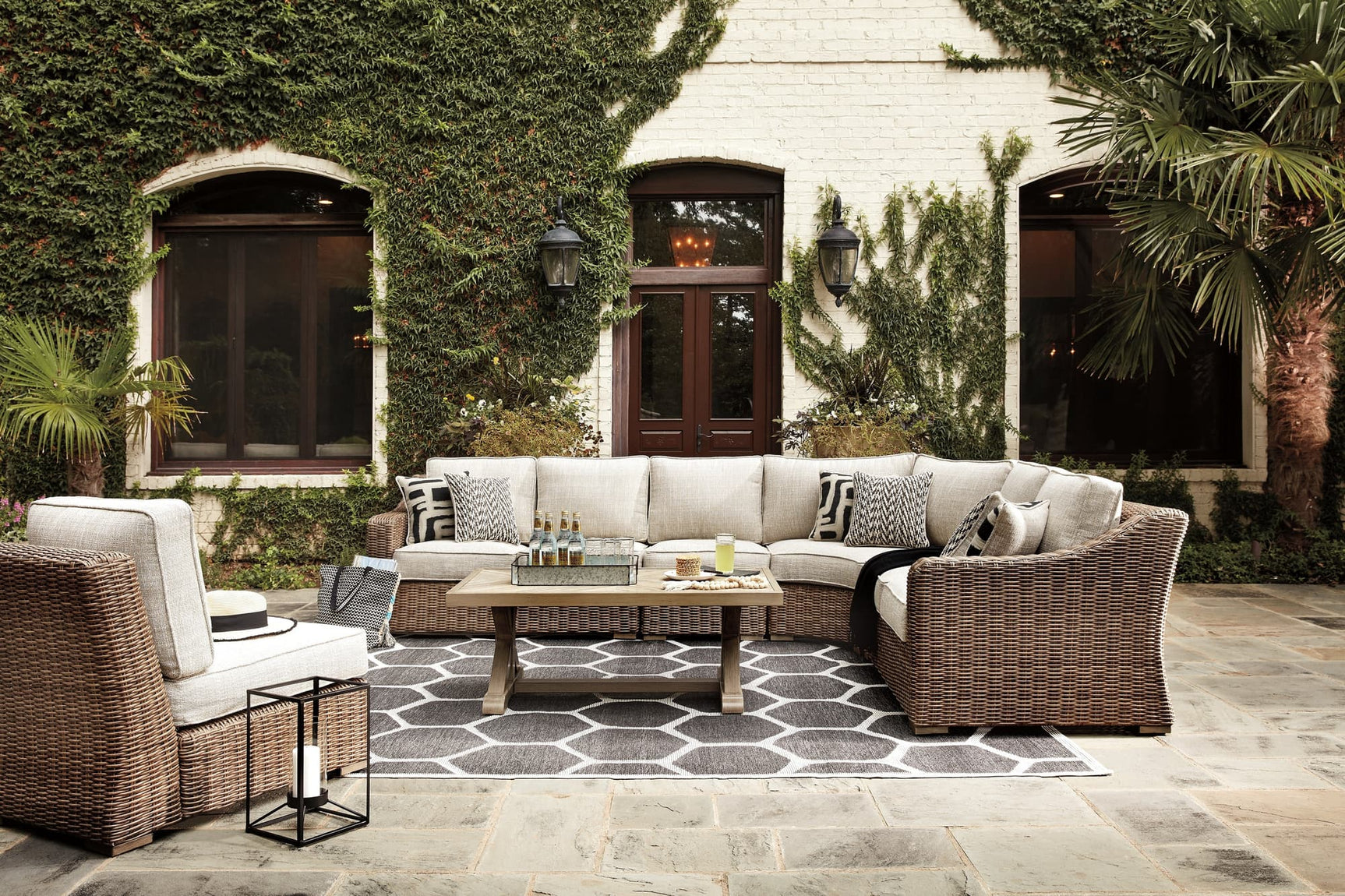 Beachcroft Beige 5-Piece Outdoor Sectional with Coffee Table front view
