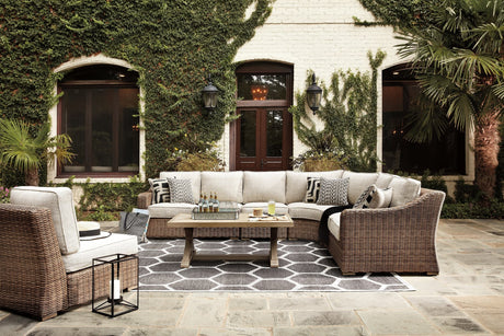 Beachcroft Beige 5-Piece Outdoor Sectional with Coffee Table front view
