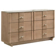 Leanne 6-drawer dresser front view with sintered stone top in light oak