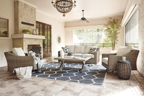 Beachcroft beige outdoor sofa set front view