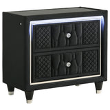 Lorient black velvet 2-drawer nightstand front view