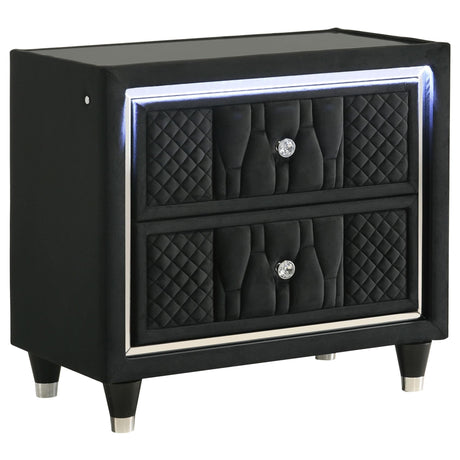 Lorient black velvet 2-drawer nightstand front view