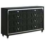 Lorient black velvet 8-drawer LED bedroom dresser cabinet front angle