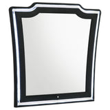 Lorient Black Velvet LED Dresser Mirror front view with LED lighting on