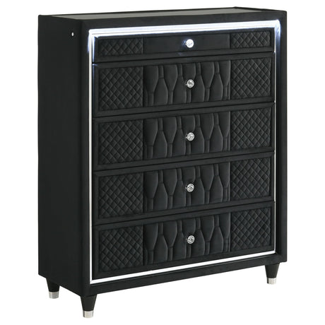 Lorient 5-drawer LED Chest of Drawers in black velvet, front view