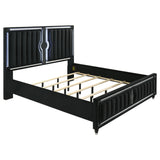 Ravenne black velvet upholstered eastern king LED panel bed, front view