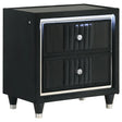 Ravenne black velvet upholstered nightstand front view with drawers closed