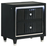 Ravenne black velvet upholstered nightstand front view with drawers closed