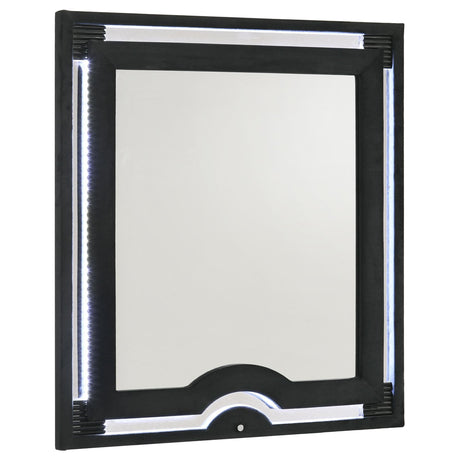 Ravenne Black Velvet Upholstered LED Dresser Mirror front view