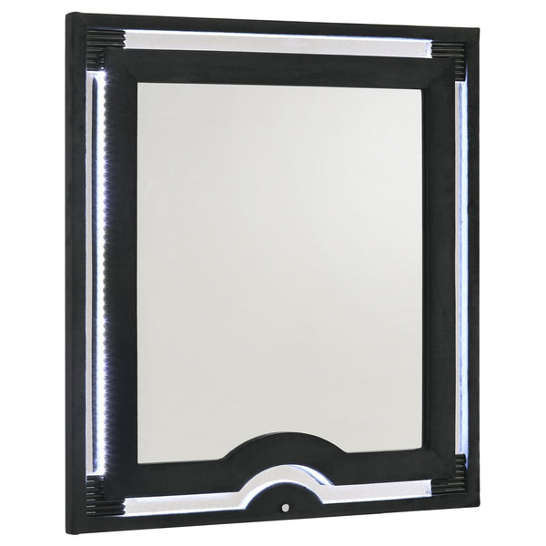 Ravenne Black Velvet Upholstered LED Dresser Mirror front view