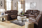 Stoneland Chocolate sofa angled front view showing channel-stitched back cushions