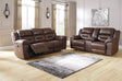 Front view of Stoneland Chocolate power reclining sofa