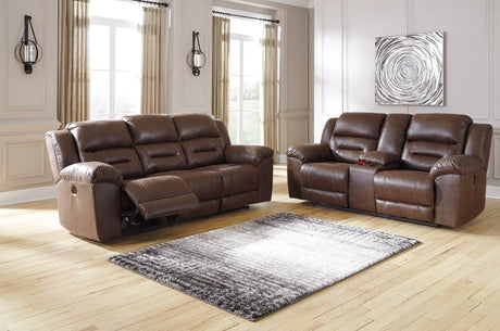 Front view of Stoneland Chocolate power reclining sofa