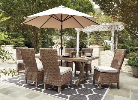 Beachcroft Beige Outdoor Dining Table with six side chairs set