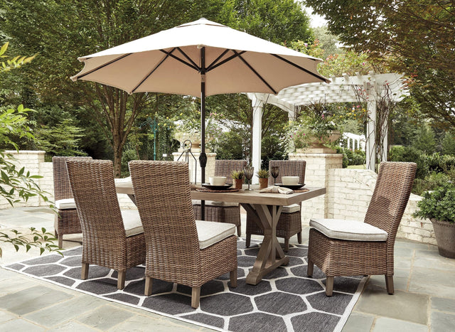 Beachcroft Beige Outdoor Dining Table with six side chairs set