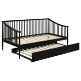 Delgado Windsor Twin Daybed with Trundle Black front angle view showing spindle rails