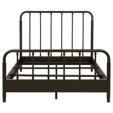 Rocco Full Bed with open water pipe style wooden headboard and footboard, angled view