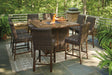 Paradise outdoor fire pit bar table with medium brown wood-look finish