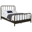 Rocco Queen Bed in dark bronze finish, front view with open water pipe frame