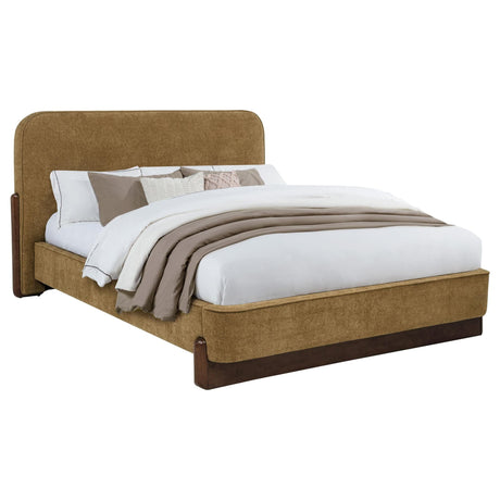 Baldacci Eastern King Platform Bed with tall upholstered headboard in curry fabric