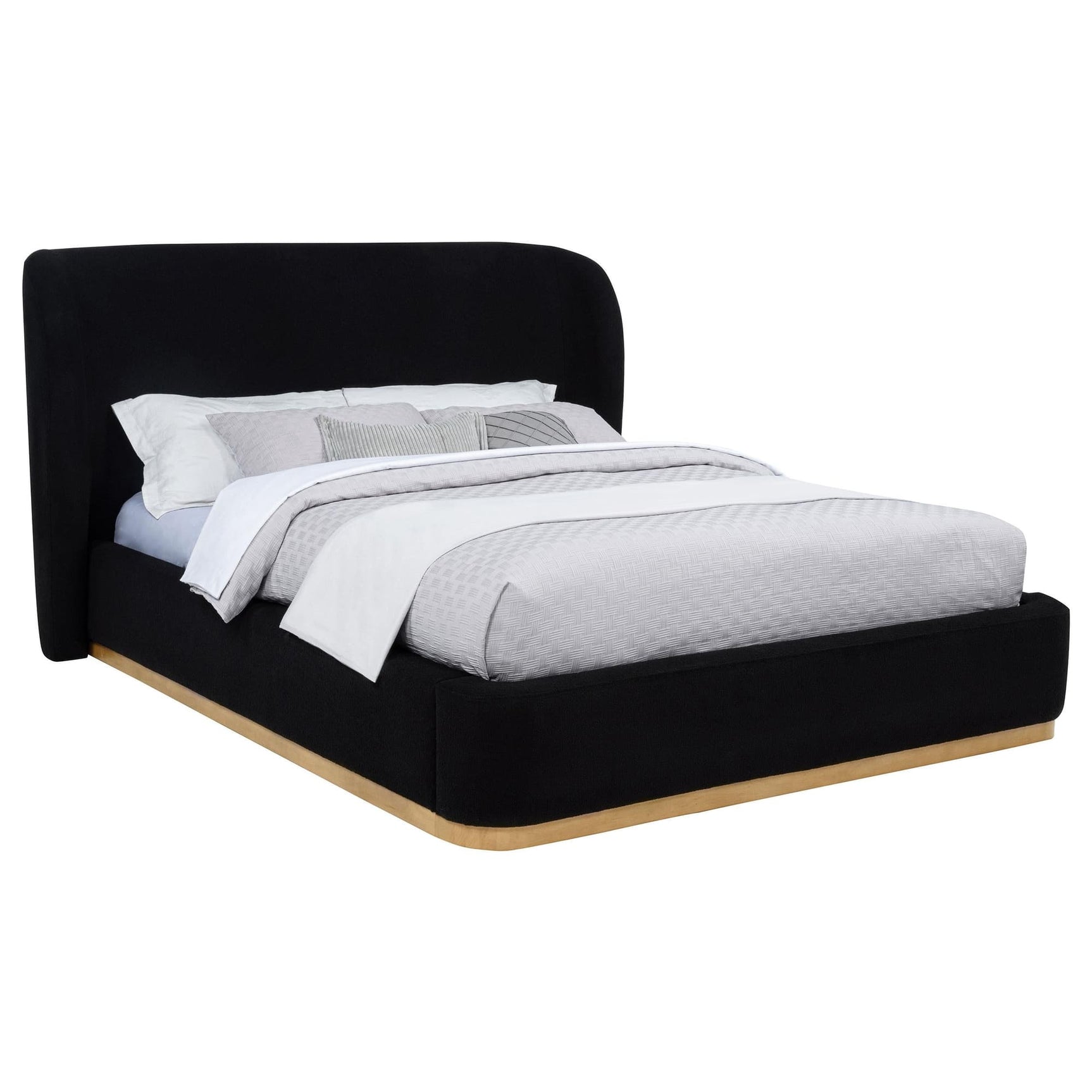 Blaire Upholstered Queen Wingback Platform Bed Black front view