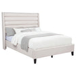 Leslie beige upholstered full wingback platform bed front view