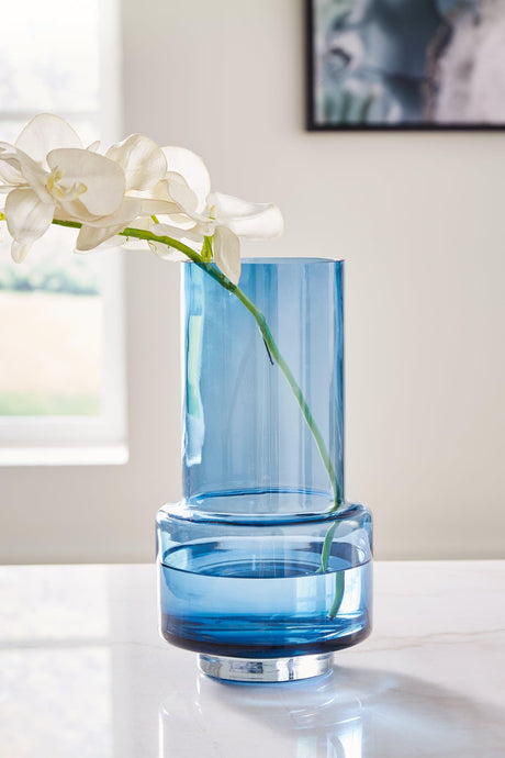 Bealen dark blue glass vase front angle
