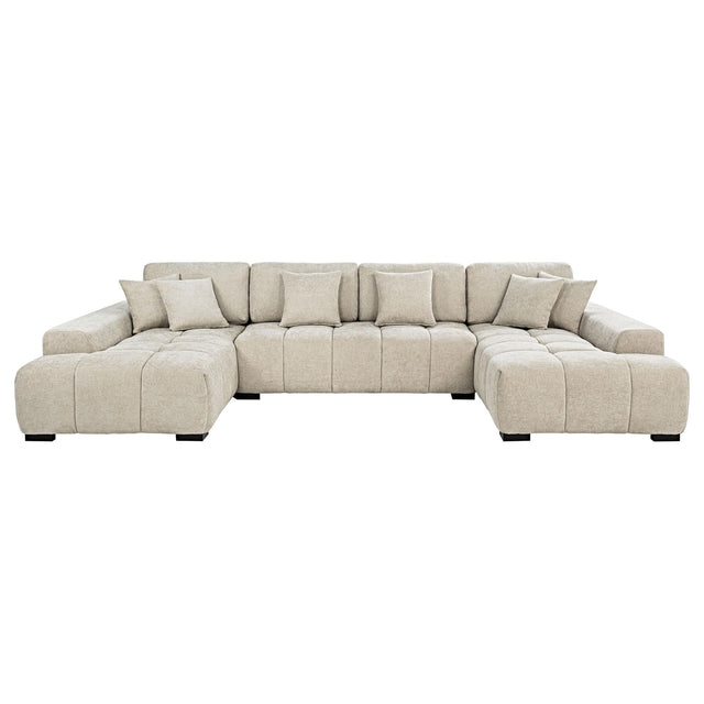 Cannella U-Shaped Double Chaise Upholstered Sectional Sofa beige main view
