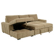 Pastrana camel fabric upholstered sleeper sectional sofa with left arm facing chaise front view