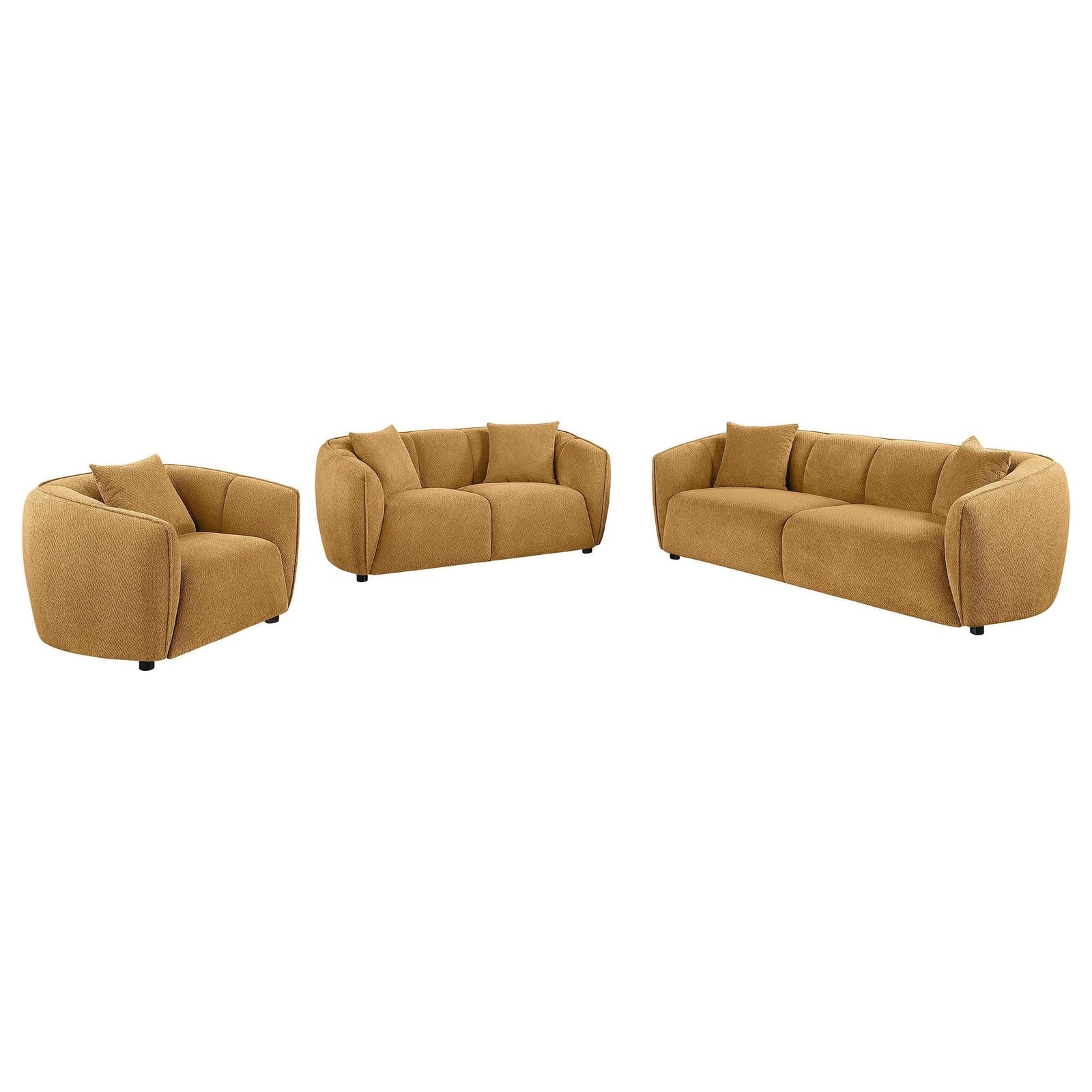 Aleisha 3-piece chenille upholstered sofa set in mustard yellow main view