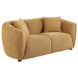 Aleisha loveseat in mustard yellow chenille upholstery front view