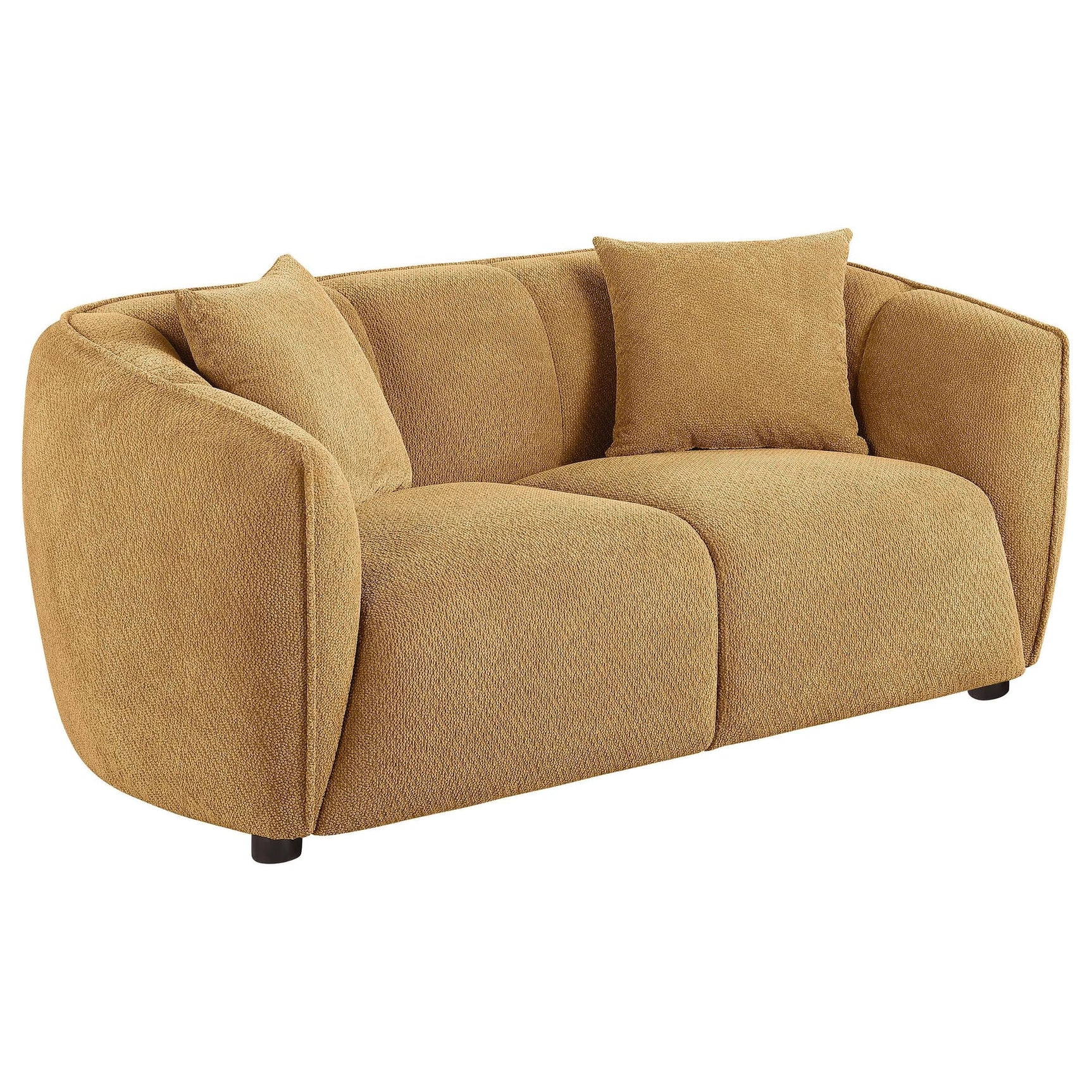 Aleisha loveseat in mustard yellow chenille upholstery front view