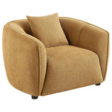 Aleisha chenille upholstered accent chair in mustard yellow angled view