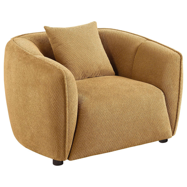 Aleisha chenille upholstered accent chair in mustard yellow angled view