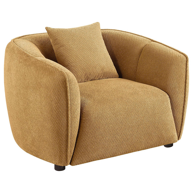 Aleisha chenille upholstered accent chair in mustard yellow angled view