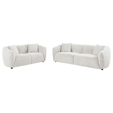 Aleisha ivory chenille upholstered sofa and loveseat set front view