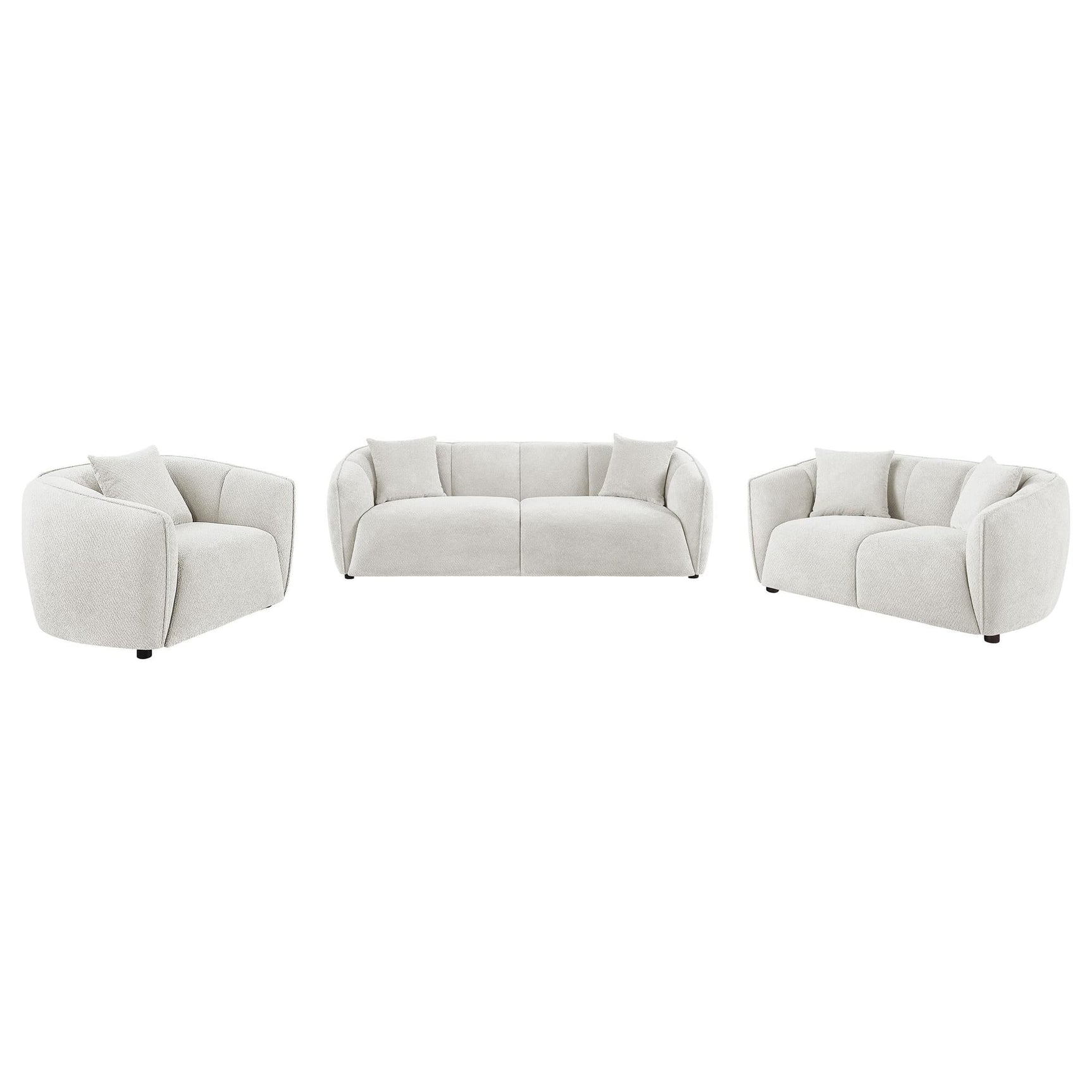 main view of Aleisha 3-piece chenille upholstered sofa and loveseat set in ivory