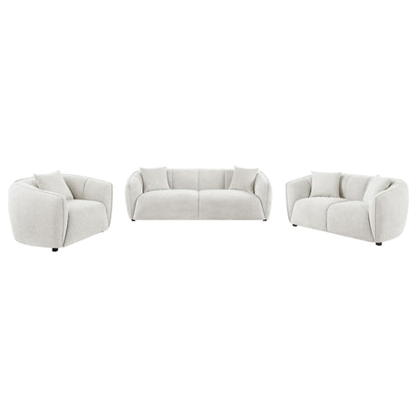 main view of Aleisha 3-piece chenille upholstered sofa and loveseat set in ivory