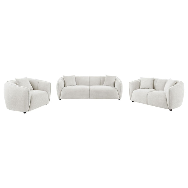 main view of Aleisha 3-piece chenille upholstered sofa and loveseat set in ivory