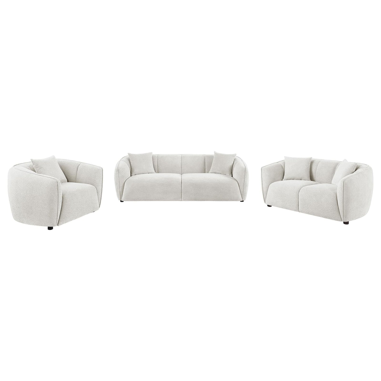 main view of Aleisha 3-piece chenille upholstered sofa and loveseat set in ivory