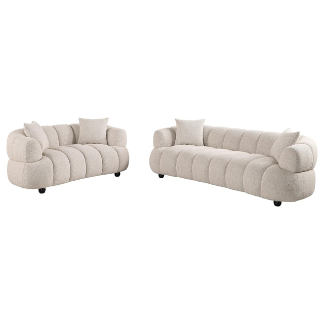 Whitney 2-Piece Contemporary Channel Tufted Boucle Sofa set front view in pebble