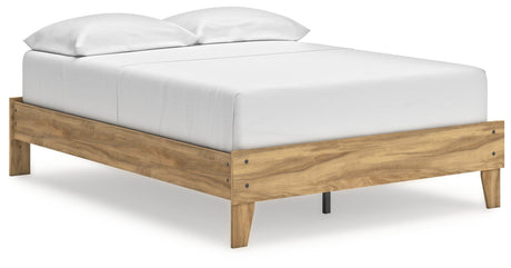 Bermacy Light Brown Full Platform Bed frame angled view