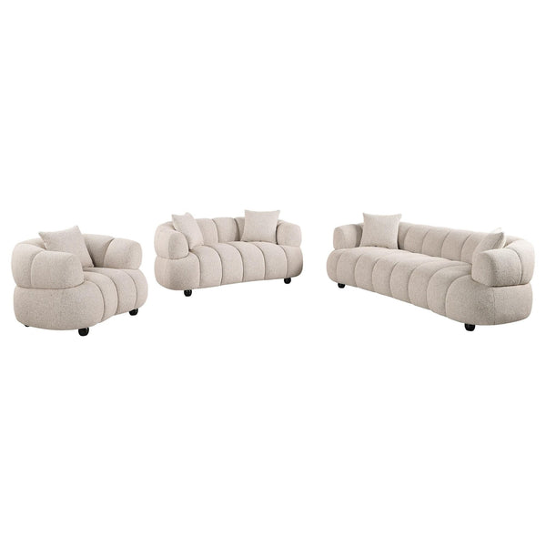 Whitney Contemporary Channel Tufted Boucle Upholstered Sofa Set main view