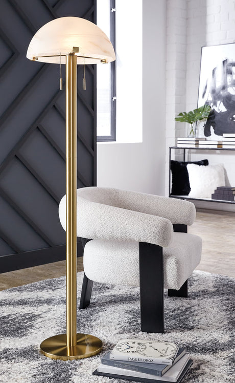 Tobbinsen brass finish floor lamp front view