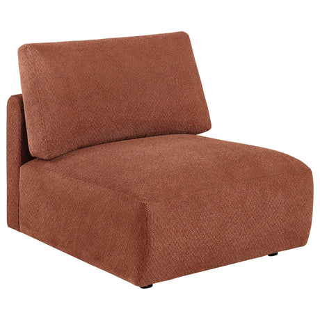 Elysia Coral chenille upholstered modular armless chair front view