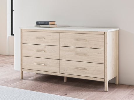 Cadmori Two-Tone Dresser front view with marble top and champagne handles