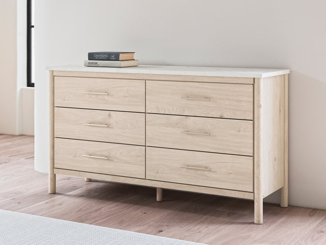 Cadmori Two-Tone Dresser front view with marble top and champagne handles