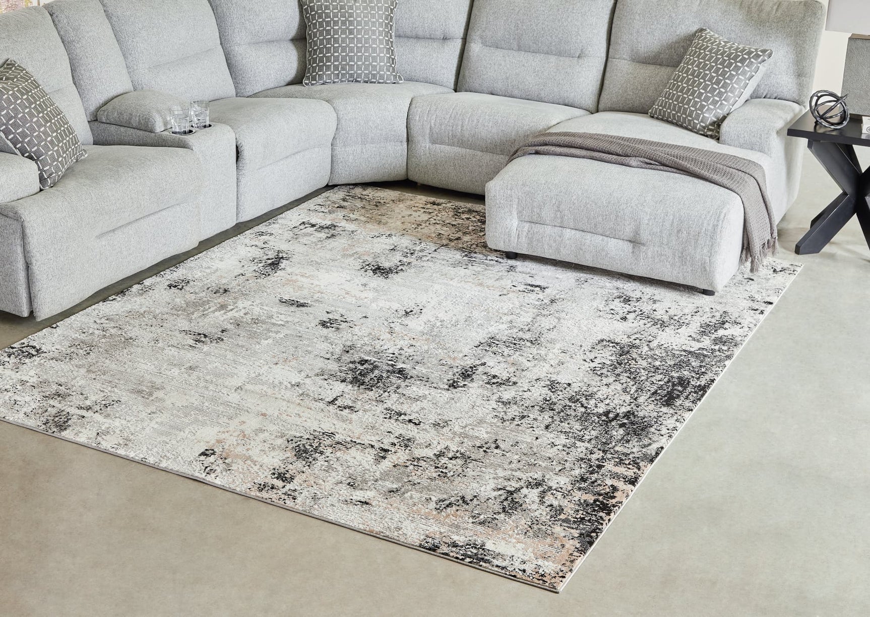 Langwell black gray white large area rug full view