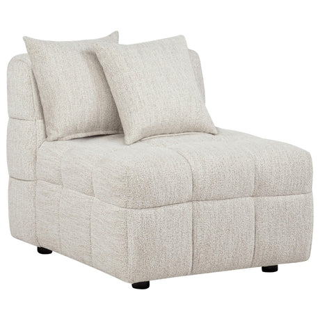 Amara Upholstered Armless Chair in tufted fabric, front angle