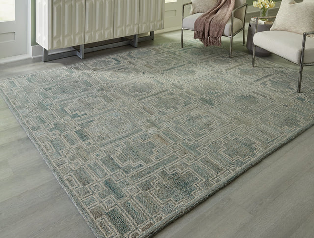 Jossland Green Ivory Large Geometric Rug, top view